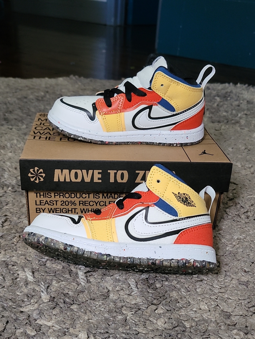 Nike Kids Multicolor High-Top Sneakers in White, Yellow, Orange & Blue